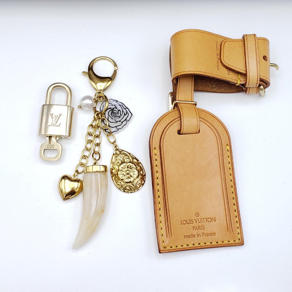 Authentic Louis Vuitton Luggage Nametag And Gold Padlock With Unbranded Keycharm